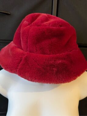 Plush Red Faux Fur Bucket Hat